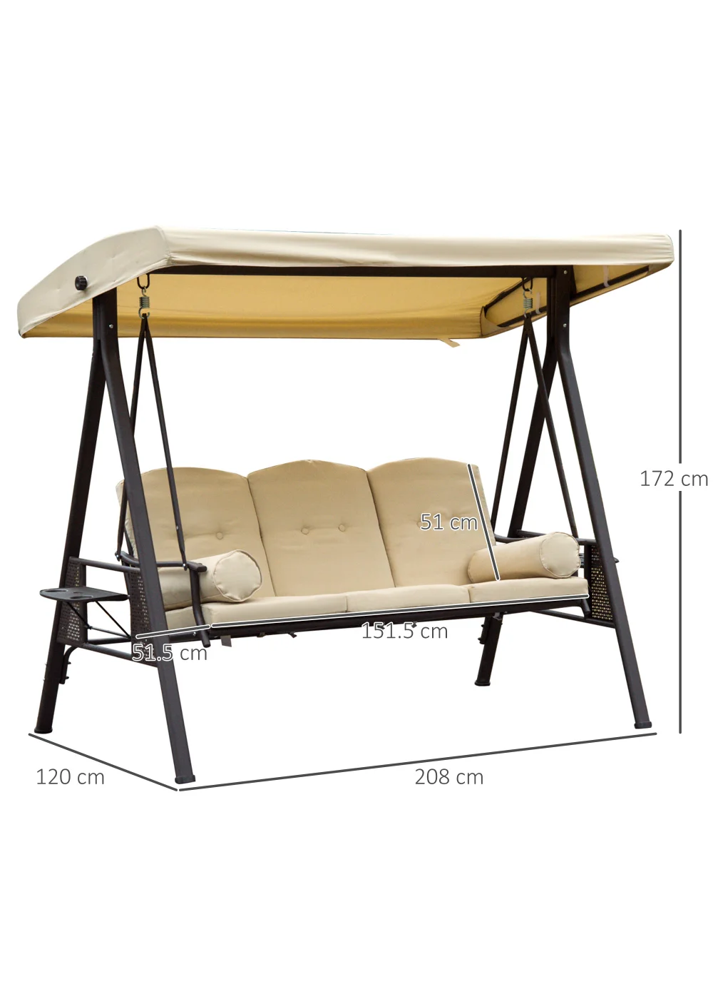 Outsunny 3 Seater Garden Swing Chair Outdoor Hammock Bench with Adjustable Canopy - No Size Image 3