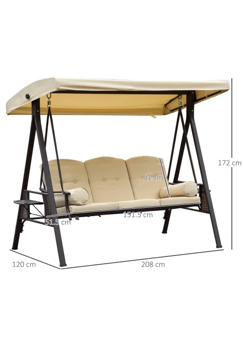 Outsunny 3 Seater Garden Swing Chair Outdoor Hammock Bench with Adjustable Canopy - No Size Image 3