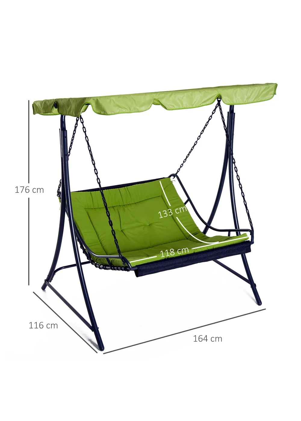Outsunny 2 Seater Garden Swing Seat Bed, Sun Lounger with Adjustable Canopy Green - One Size Image 3