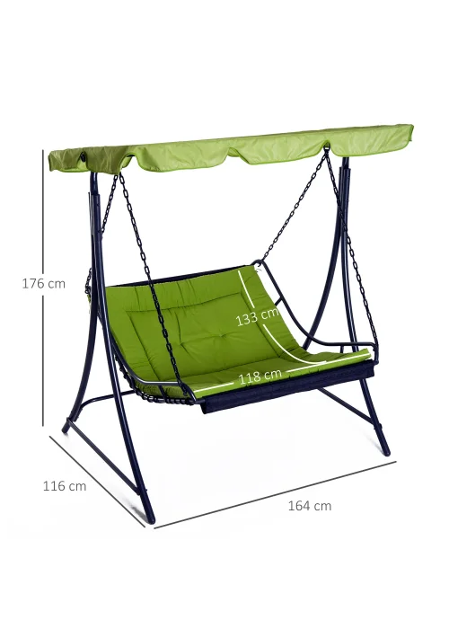 Outsunny 2 Seater Garden Swing Seat Bed, Sun Lounger with Adjustable Canopy Green - One Size Image 3
