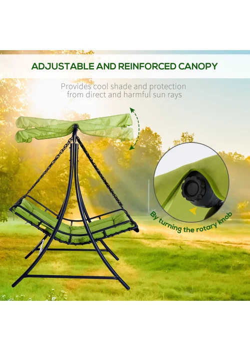 Outsunny 2 Seater Garden Swing Seat Bed, Sun Lounger with Adjustable Canopy Green - One Size Image 4