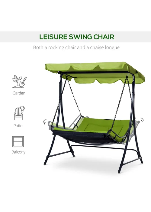 Outsunny 2 Seater Garden Swing Seat Bed, Sun Lounger with Adjustable Canopy Green - One Size Image 5