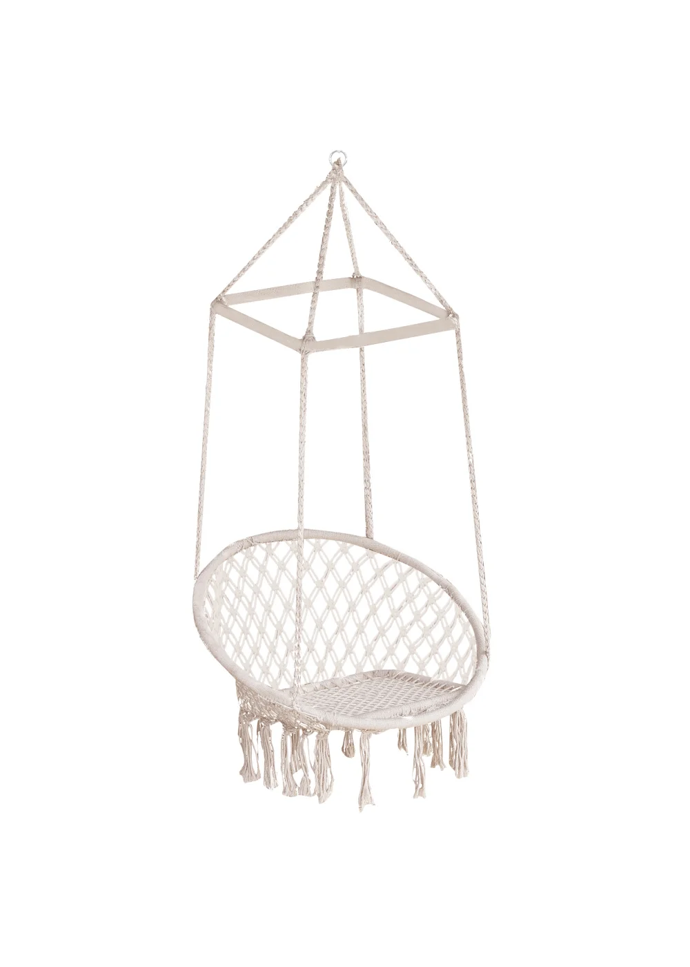 Outsunny Hammock Macramé Hanging Rope Chair Hanging Seat Rope Patio, Porch, Tree, Beige - One Size Image 2
