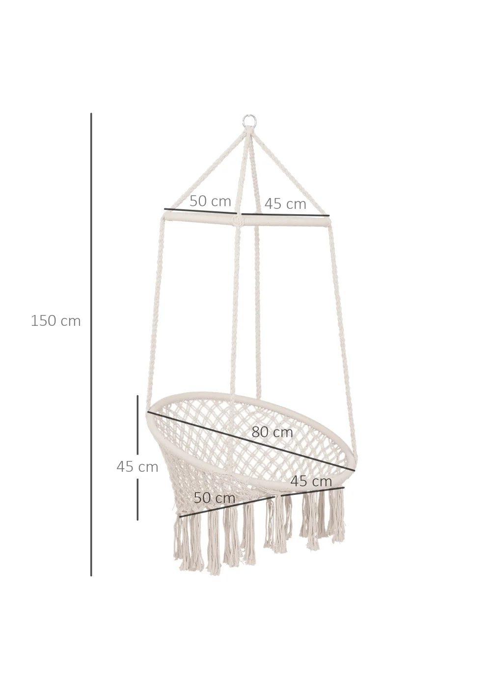 Outsunny Hammock Macramé Hanging Rope Chair Hanging Seat Rope Patio, Porch, Tree, Beige - One Size Image 3