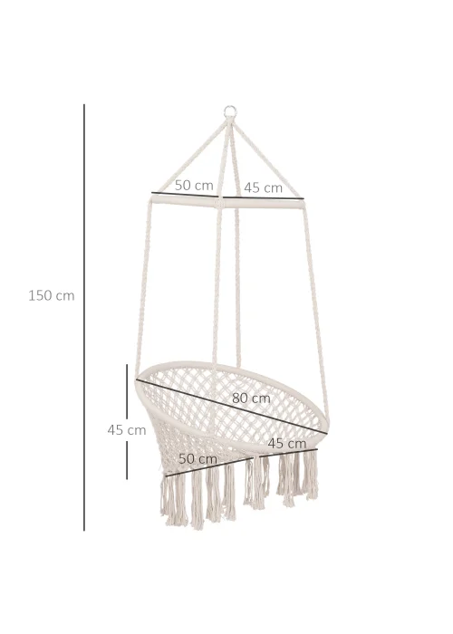 Outsunny Hammock Macramé Hanging Rope Chair Hanging Seat Rope Patio, Porch, Tree, Beige - One Size Image 3