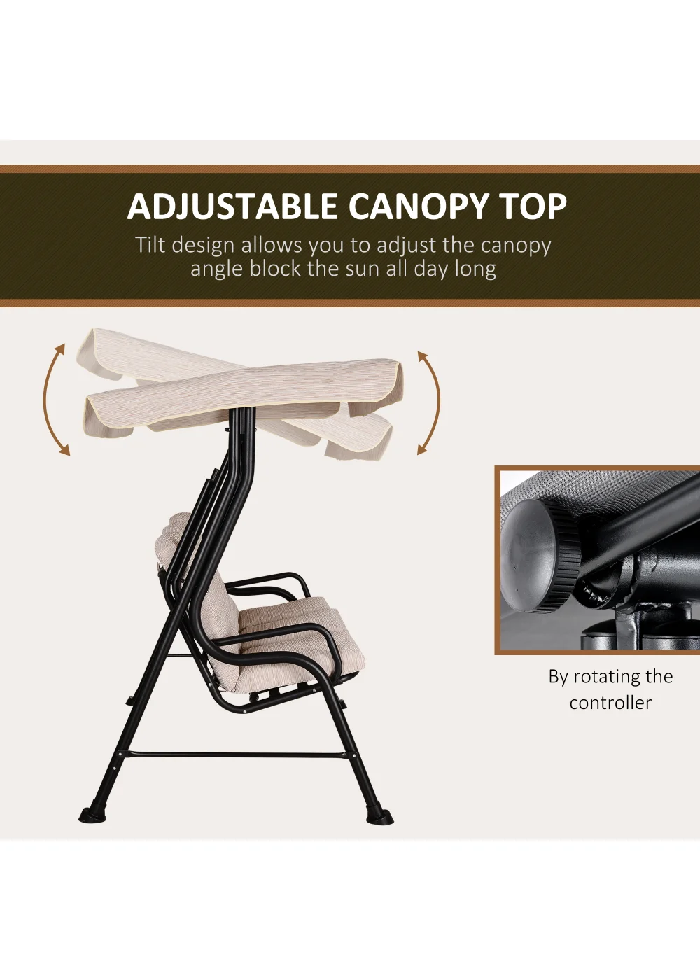 Outsunny 3 Seater Garden Swing Seat Outdoor Swing Chairs Patio Bench - Beige - One Size Image 4