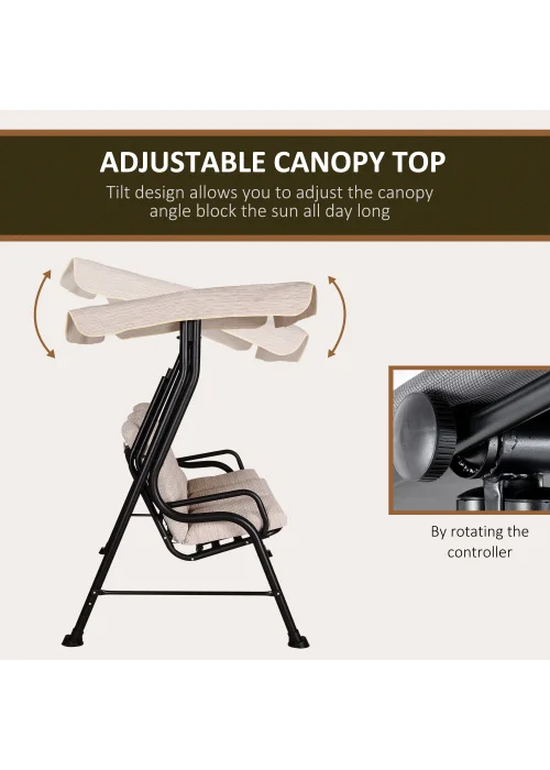 Outsunny 3 Seater Garden Swing Seat Outdoor Swing Chairs Patio Bench - Beige - One Size Image 4