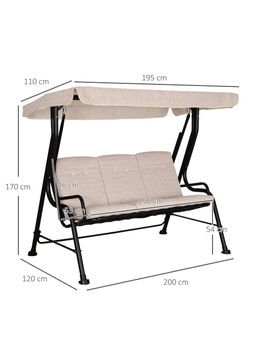 Outsunny 3 Seater Garden Swing Seat Outdoor Swing Chairs Patio Bench - Beige - One Size Image 3