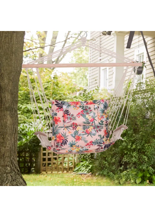 Outsunny Garden Outdoor Hanging Hammock Chair Thick Rope Multicoloured stripes - No Size Image 2