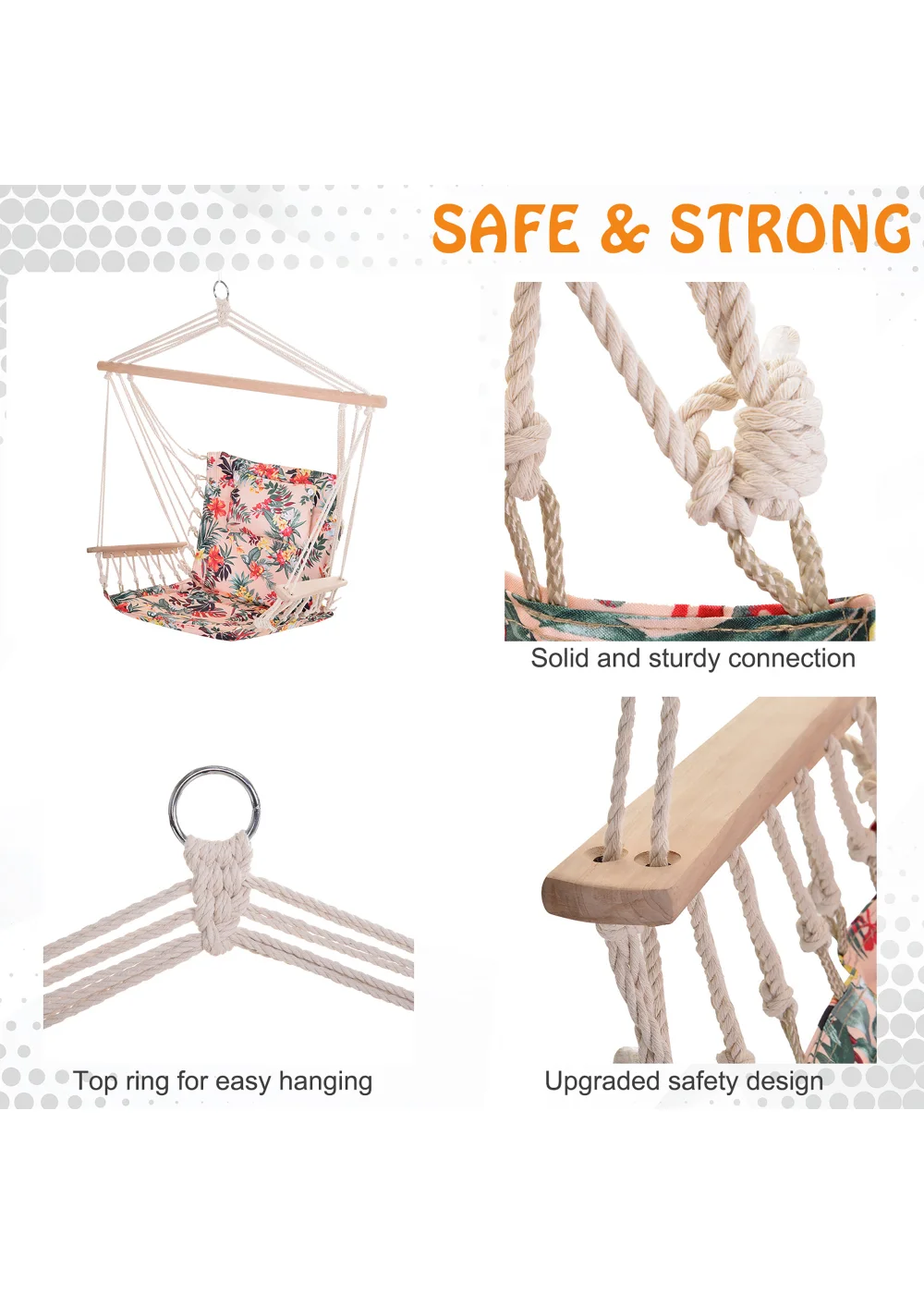 Outsunny Garden Outdoor Hanging Hammock Chair Thick Rope Multicoloured stripes - No Size Image 5