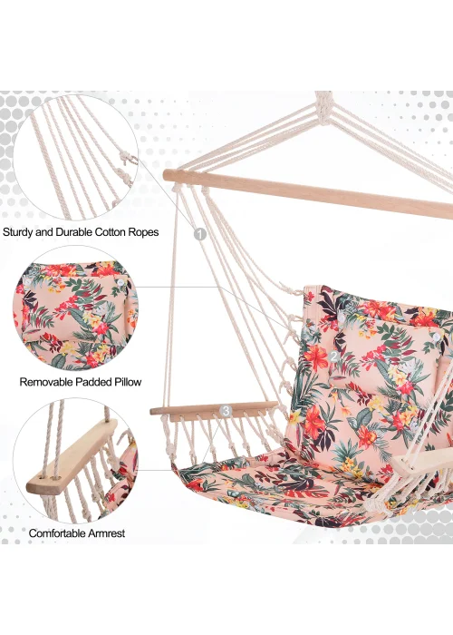 Outsunny Garden Outdoor Hanging Hammock Chair Thick Rope Multicoloured stripes - No Size Image 4
