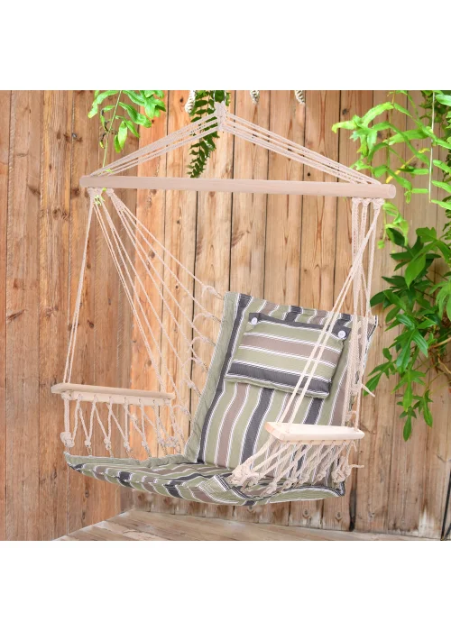 Outsunny Garden Outdoor Hanging Hammock Chair Thick Rope Multicoloured stripes - No Size Image 2
