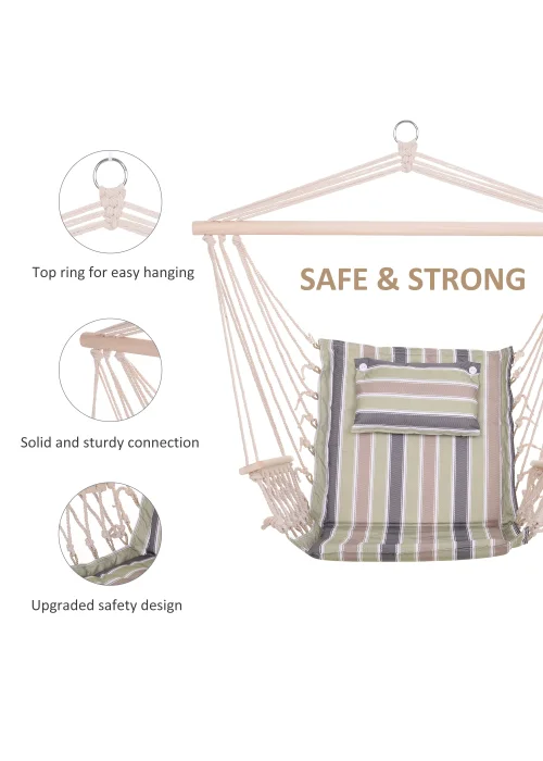 Outsunny Garden Outdoor Hanging Hammock Chair Thick Rope Multicoloured stripes - No Size Image 4
