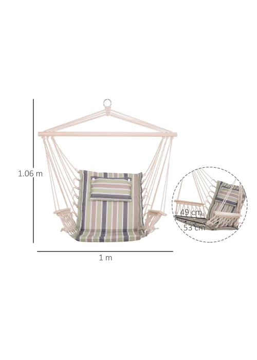 Outsunny Garden Outdoor Hanging Hammock Chair Thick Rope Multicoloured stripes - No Size Image 3