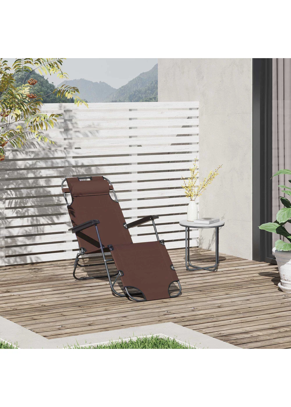 Outsunny 2 in 1 Sun Lounger Folding Reclining Chair Garden Adjustable Back with Pillow - One Size Image 1