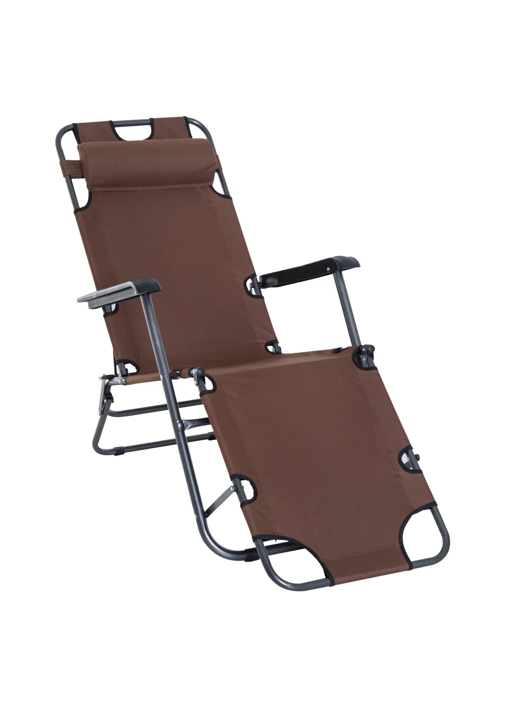 Outsunny 2 in 1 Sun Lounger Folding Reclining Chair Garden Adjustable Back with Pillow - One Size Image 2