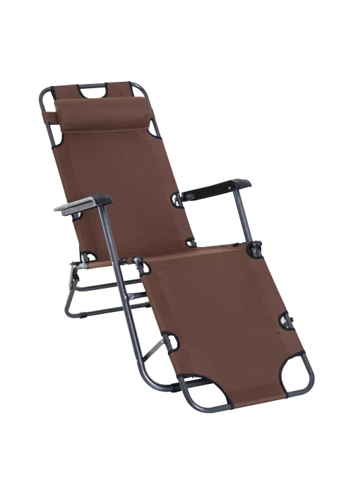Outsunny 2 in 1 Sun Lounger Folding Reclining Chair Garden Adjustable Back with Pillow - One Size Image 2