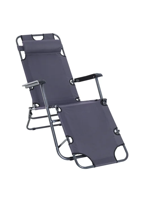 Outsunny 2 in 1 Sun Lounger Folding Reclining Chair Garden Adjustable Back with Pillow - One Size Image 2