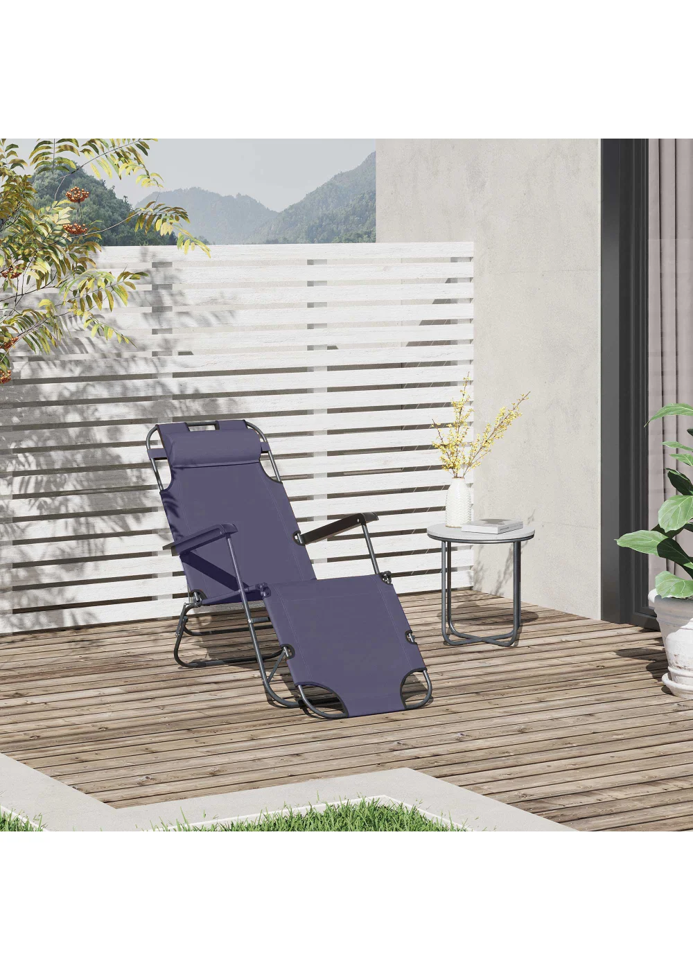 Outsunny 2 in 1 Sun Lounger Folding Reclining Chair Garden Adjustable Back with Pillow - One Size Image 1