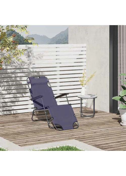 Outsunny 2 in 1 Sun Lounger Folding Reclining Chair Garden Adjustable Back with Pillow - One Size Image 1
