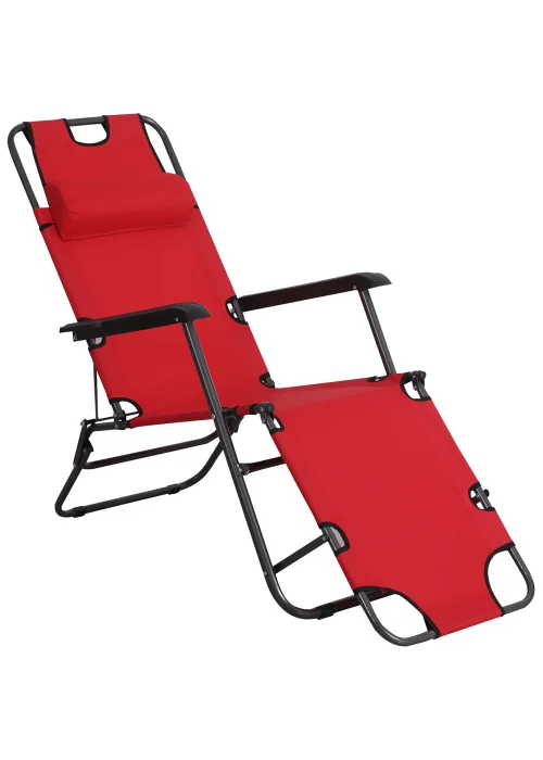 Outsunny 2 in 1 Sun Lounger Folding Reclining Chair Garden Adjustable Back with Pillow - One Size Image 2