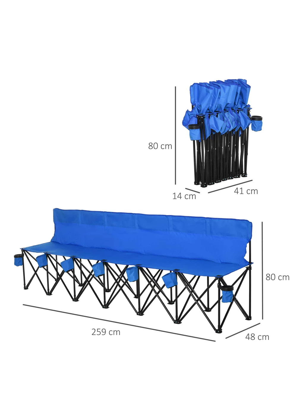 Outsunny 6 Seater Folding Bench, Outdoor Camping Chair Portable Sports Spectator Chair - No Size Image 3