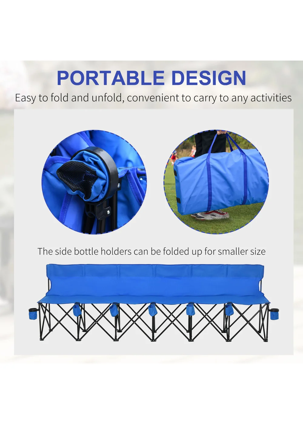 Outsunny 6 Seater Folding Bench, Outdoor Camping Chair Portable Sports Spectator Chair - No Size Image 5