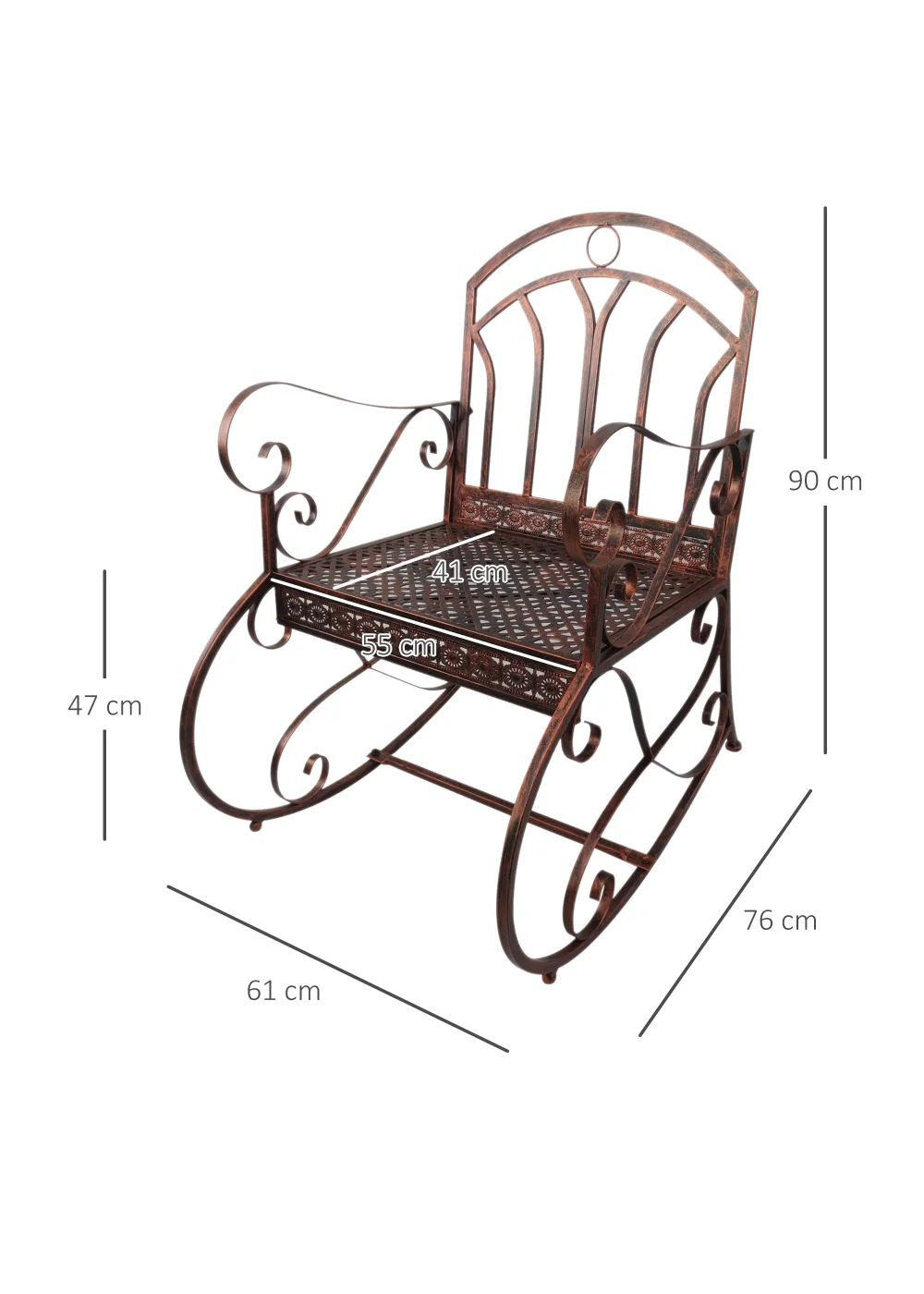 Outsunny Metal Single Chair 1 Seater Garden Outdoor Rocking Chair Vintage Style Bronze - No Size Image 3