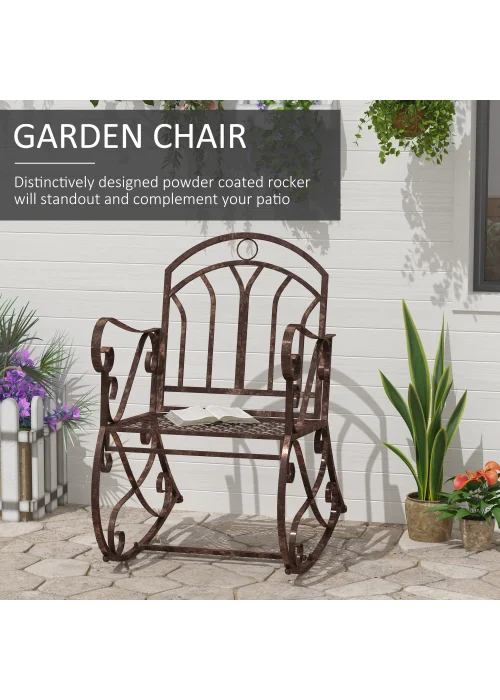 Outsunny Metal Single Chair 1 Seater Garden Outdoor Rocking Chair Vintage Style Bronze - No Size Image 4