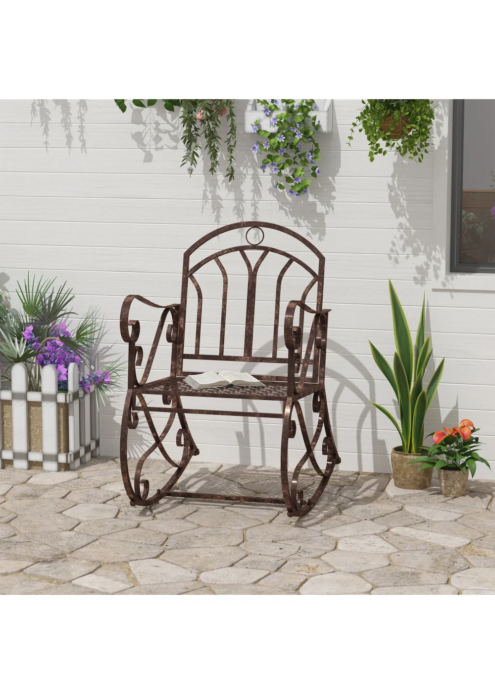 Outsunny Metal Single Chair 1 Seater Garden Outdoor Rocking Chair Vintage Style Bronze - No Size Image 1