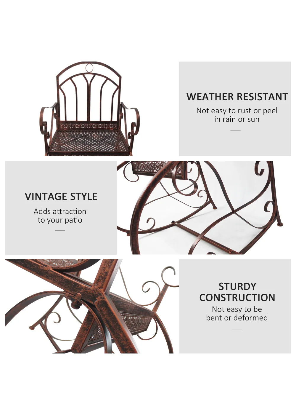 Outsunny Metal Single Chair 1 Seater Garden Outdoor Rocking Chair Vintage Style Bronze - No Size Image 5