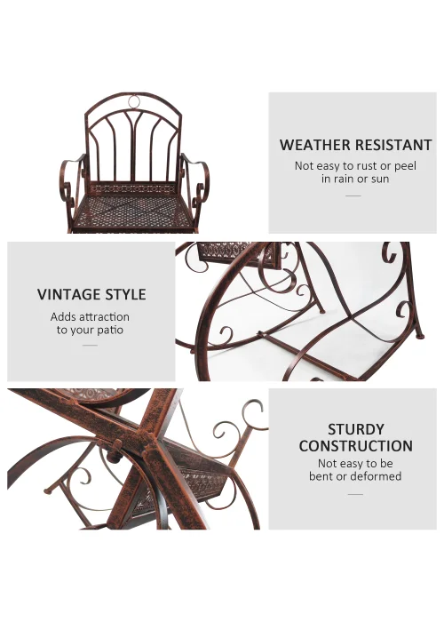 Outsunny Metal Single Chair 1 Seater Garden Outdoor Rocking Chair Vintage Style Bronze - No Size Image 5