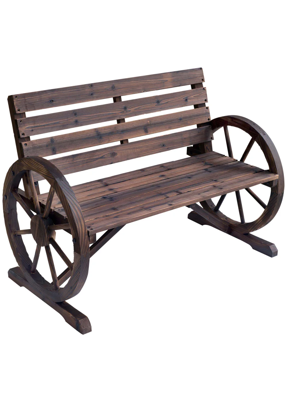 Outsunny 2 Seater Garden Bench Outdoor Garden Armrest Chair with Wooden Cart Wagon Wheel - No Size Image 2