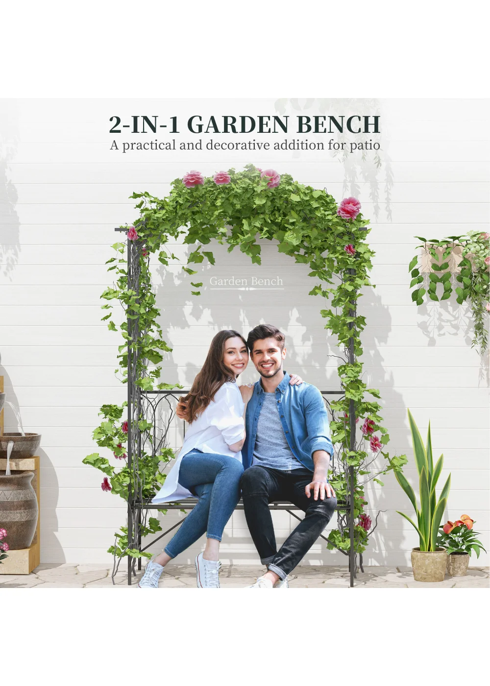 Outsunny Arbour Garden Bench Rose Trellis Arbour Pergola - No Size Image 4