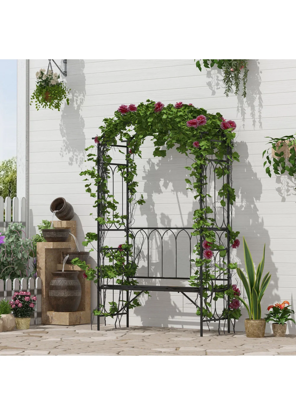 Outsunny Arbour Garden Bench Rose Trellis Arbour Pergola - No Size Image 1