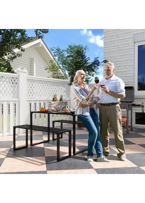 Outsunny 3Pcs Outdoor Dining Set Metal Beer Table Bench Patio Garden Yard - One Size Image 1