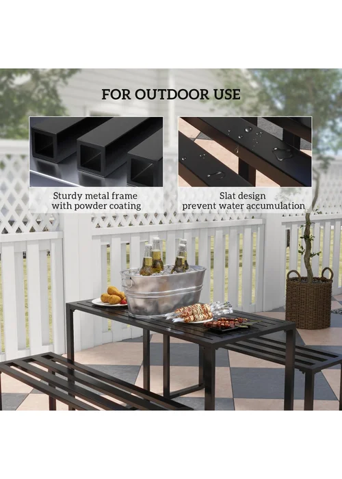 Outsunny 3Pcs Outdoor Dining Set Metal Beer Table Bench Patio Garden Yard - One Size Image 4