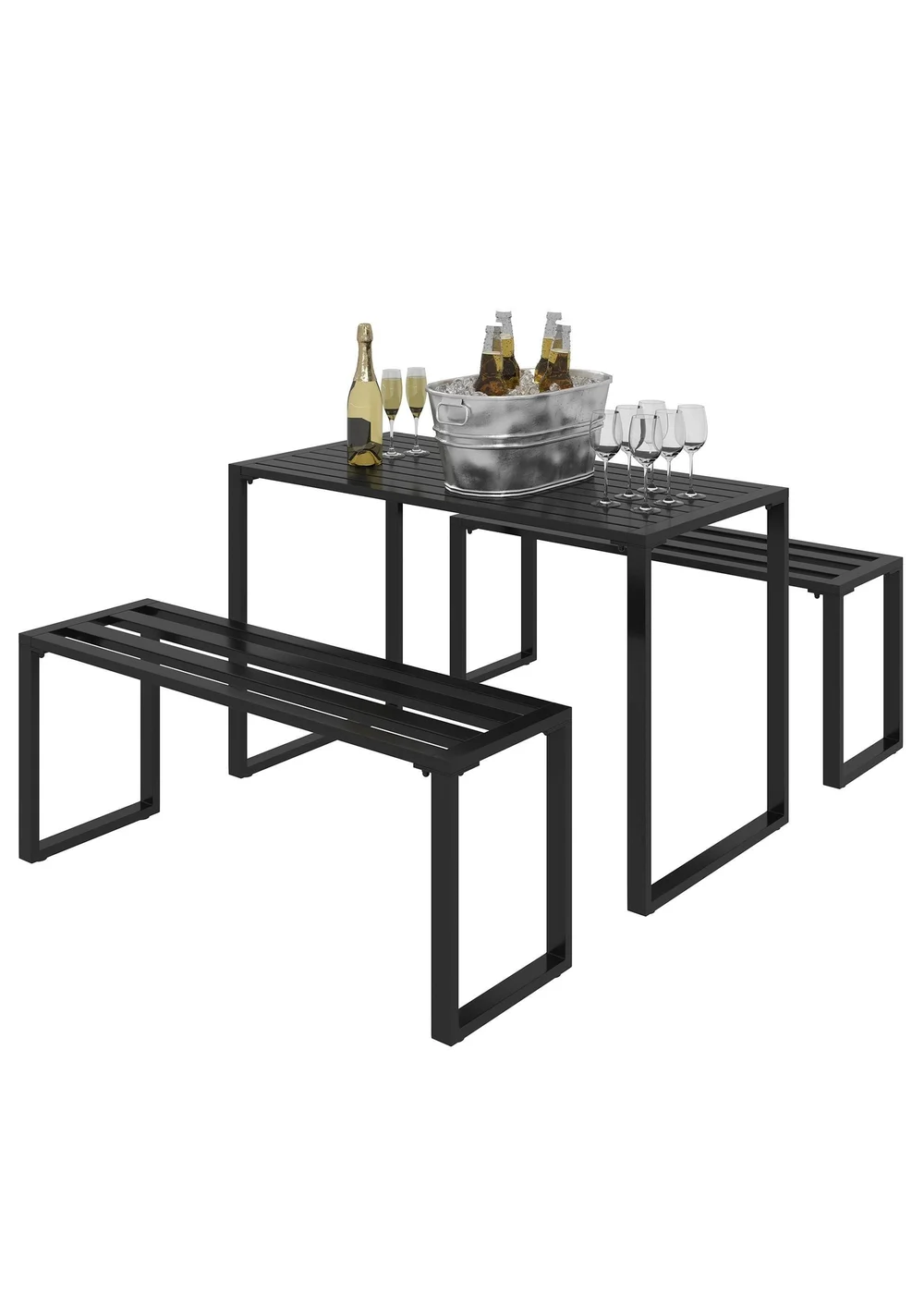 Outsunny 3Pcs Outdoor Dining Set Metal Beer Table Bench Patio Garden Yard - One Size Image 2