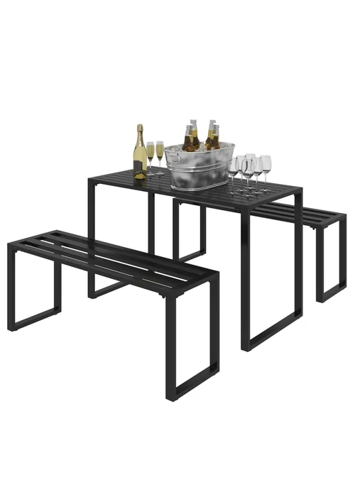 Outsunny 3Pcs Outdoor Dining Set Metal Beer Table Bench Patio Garden Yard - One Size Image 2