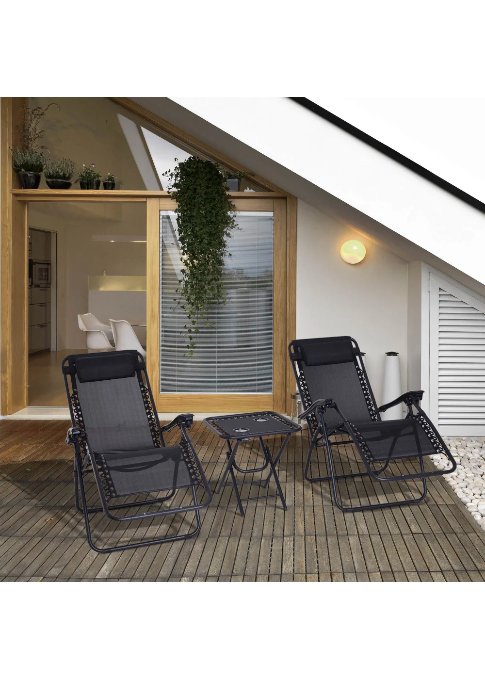 Outsunny 3 PCs Sun Lounger Table & Chairs Set with Cup Holders - No Size Image 1