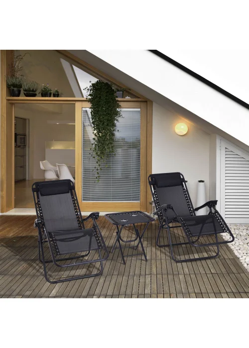Outsunny 3 PCs Sun Lounger Table & Chairs Set with Cup Holders - No Size Image 1
