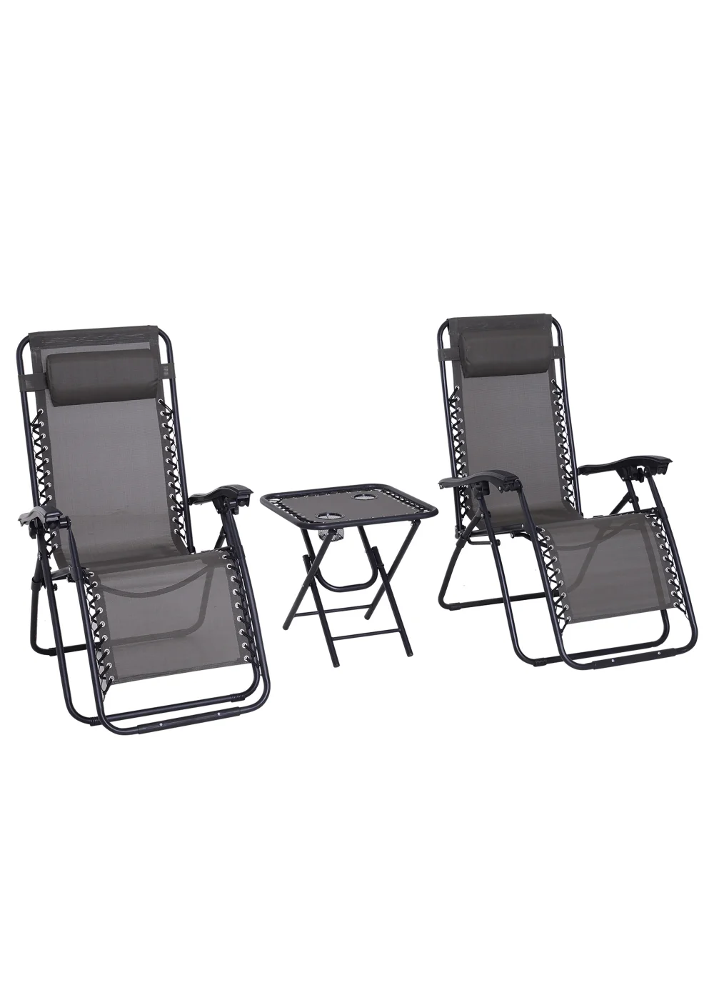 Outsunny 3 PCs Sun Lounger Table & Chairs Set with Cup Holders - No Size Image 2