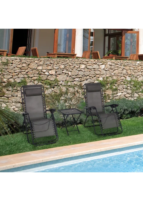 Outsunny 3 PCs Sun Lounger Table & Chairs Set with Cup Holders - No Size Image 1