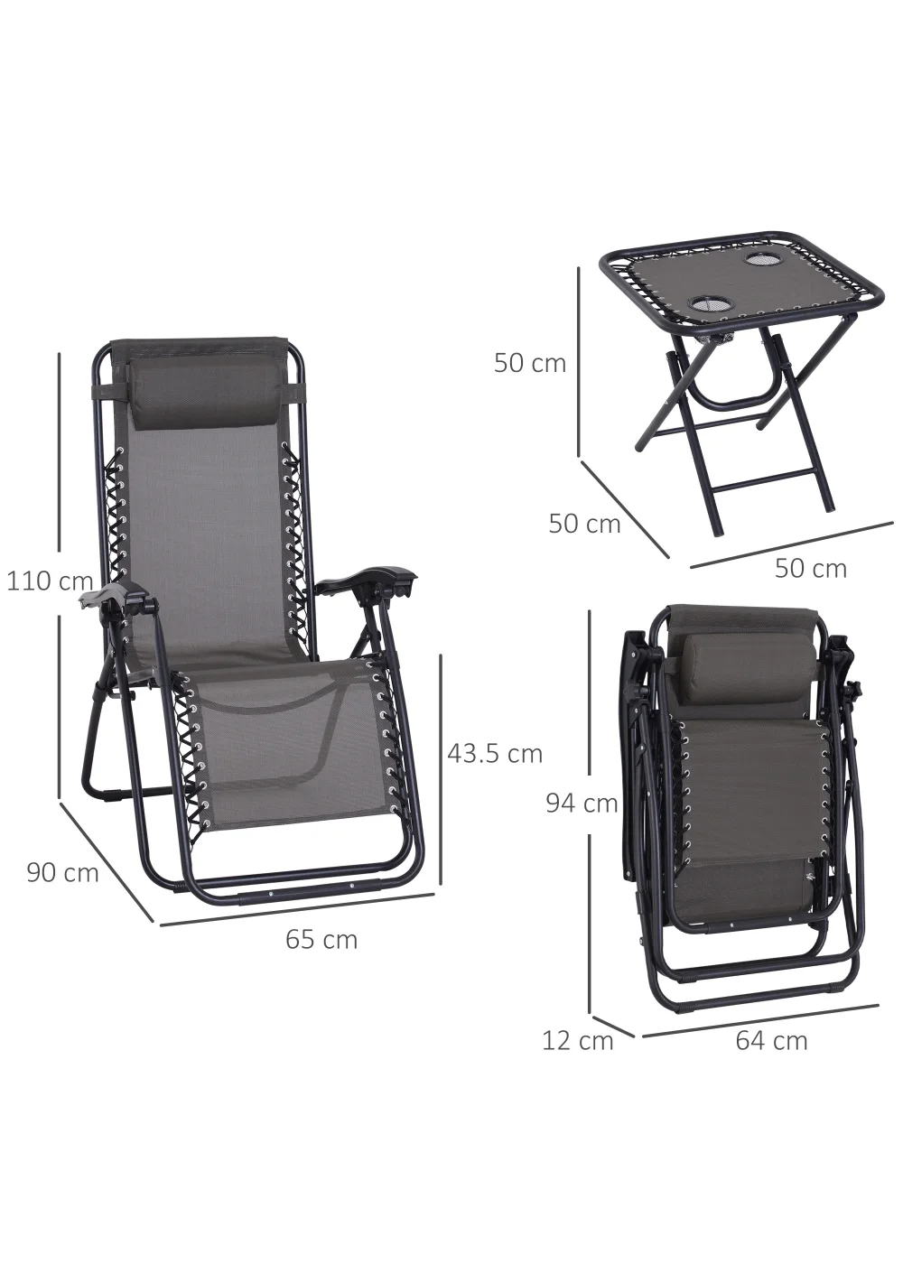 Outsunny 3 PCs Sun Lounger Table & Chairs Set with Cup Holders - No Size Image 3