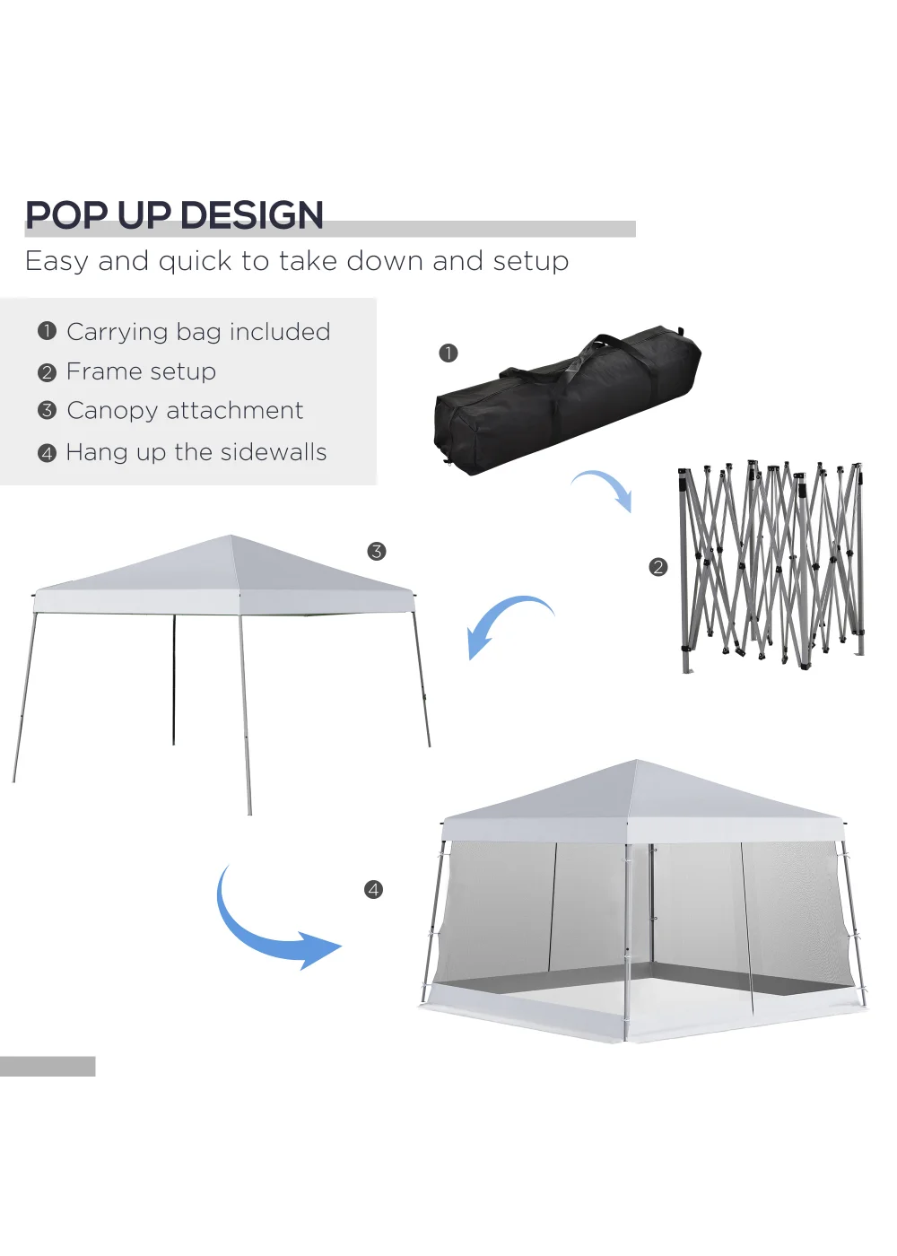 Outsunny Garden Pop Up Gazebo with Mosquito Net (2.6m x 3.6m) - One Size Image 5