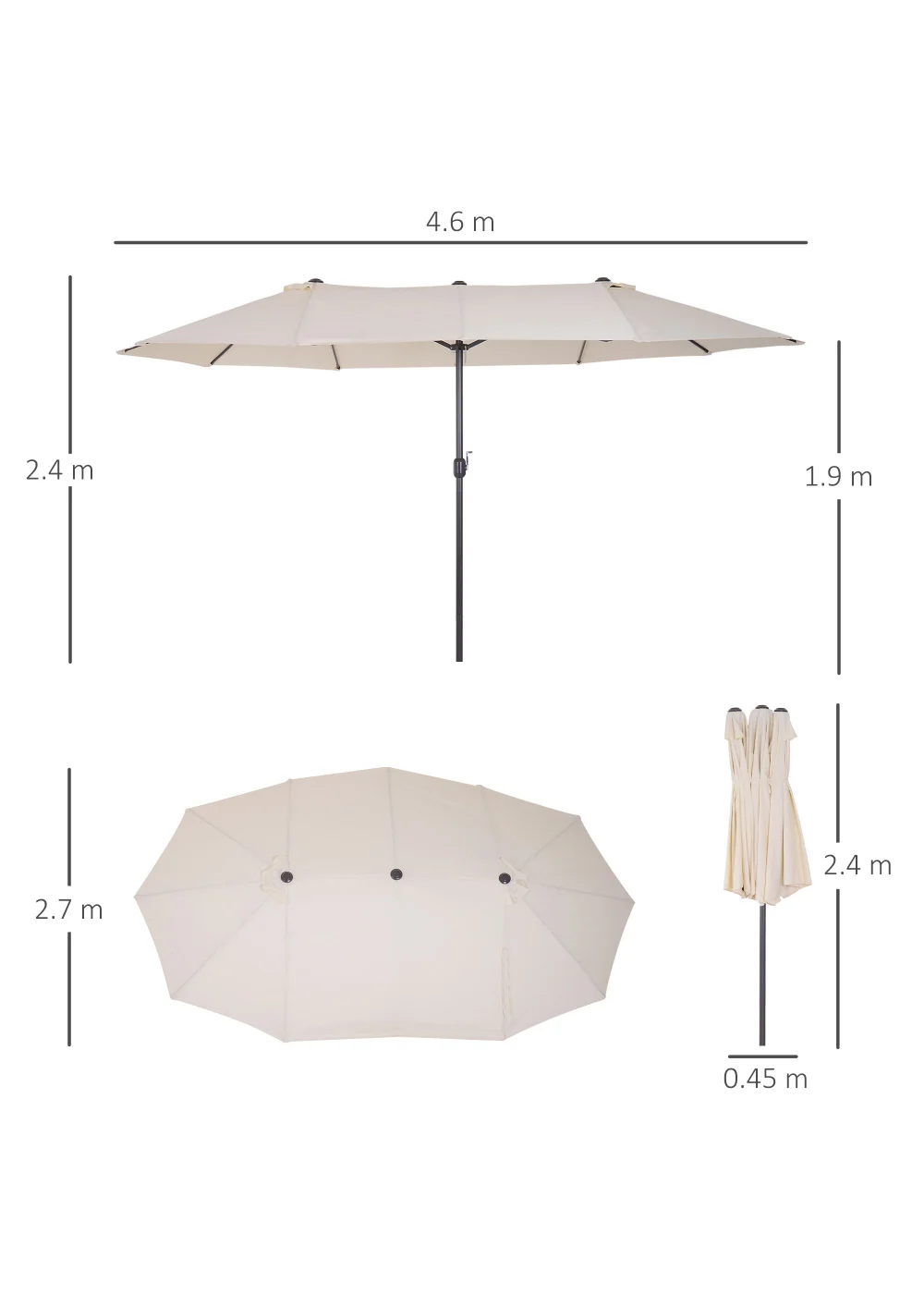 Outsunny Double-Sided Garden Parasol (4.6m) - NO BASE - No Size Image 3