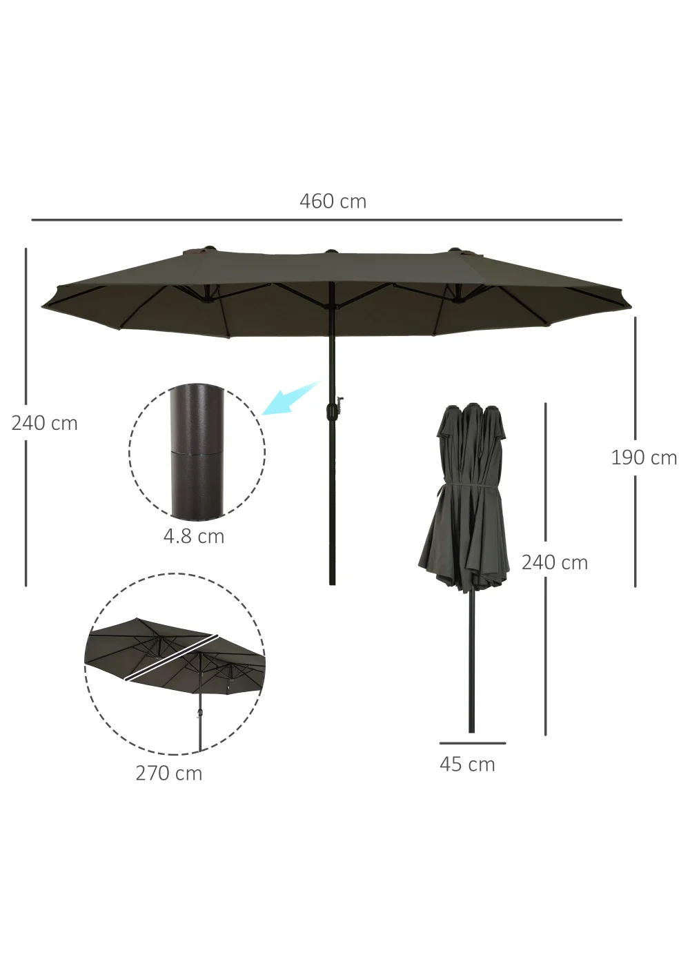 Outsunny Double-Sided Garden Parasol (4.6m) - NO BASE - No Size Image 3