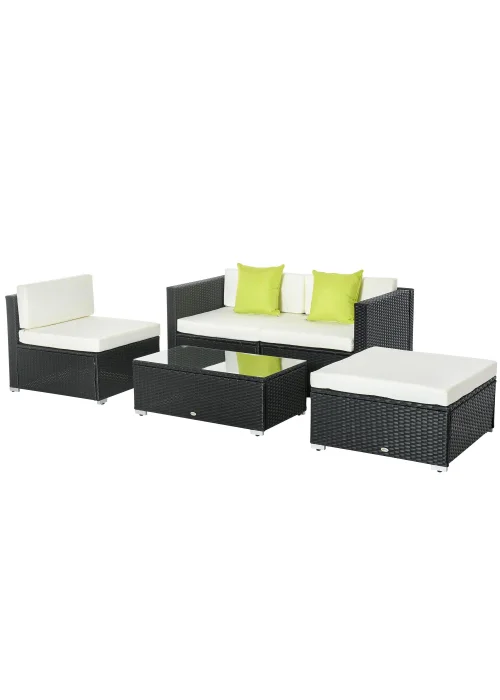 Outsunny 5 Pieces PE Rattan Garden Furniture Set with Cushions, Outdoor Corner Sofa - No Size Image 2