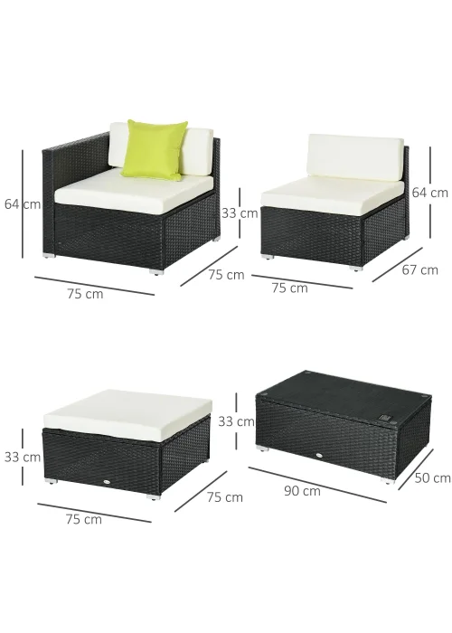 Outsunny 5 Pieces PE Rattan Garden Furniture Set with Cushions, Outdoor Corner Sofa - No Size Image 3