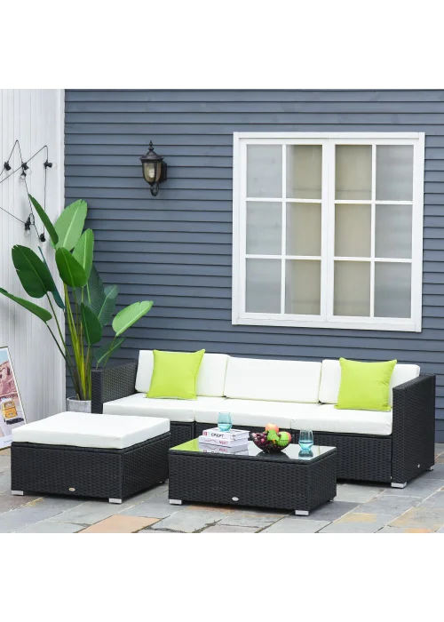 Outsunny 5 Pieces PE Rattan Garden Furniture Set with Cushions, Outdoor Corner Sofa - No Size Image 1